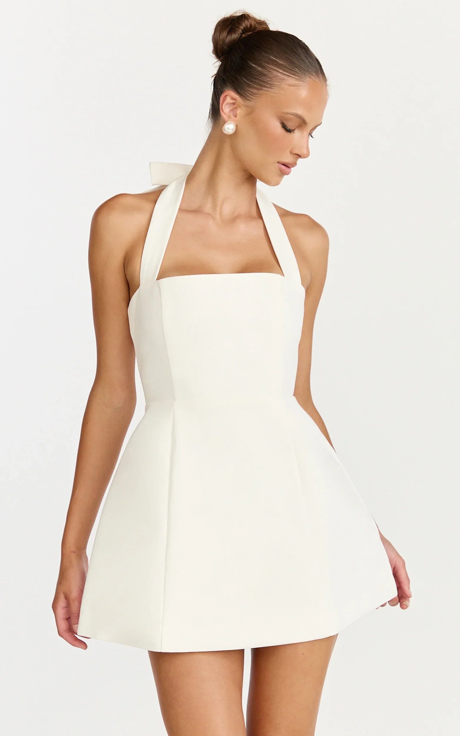 Halter Neck Tie Tulip Skirt Dress in Off White