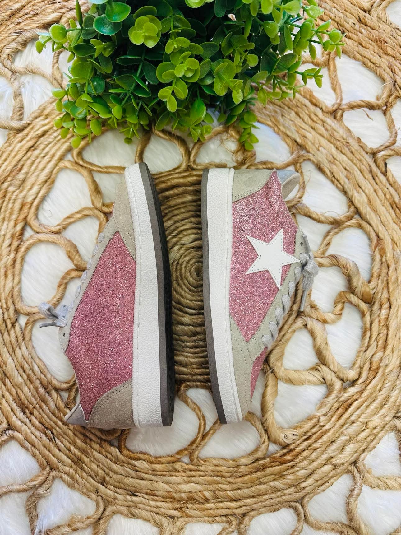 Girls Pink Glitter Sneaker Shoes