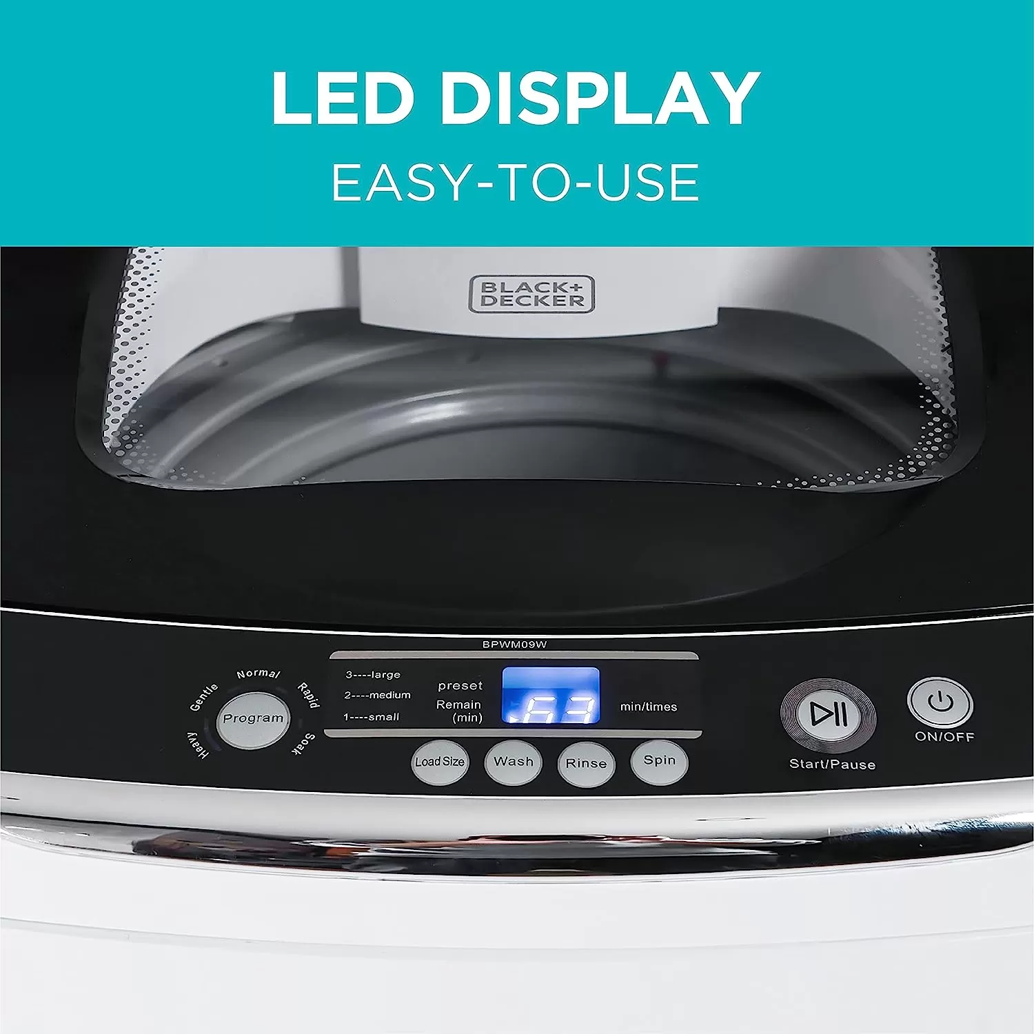 BLACK+DECKER Small Portable Washer, Washing Machine for Household Use, Portable Washer 0.9 Cu. Ft. with 5 Cycles, Transparent Lid & LED Display - Amazon