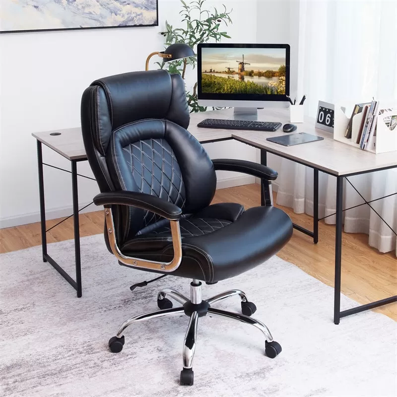 500lbs Height Adjustable Office Chair Swivel Computer Task Desk Chair Leather Executive Chair with Heavy Duty Metal Base - Amazon