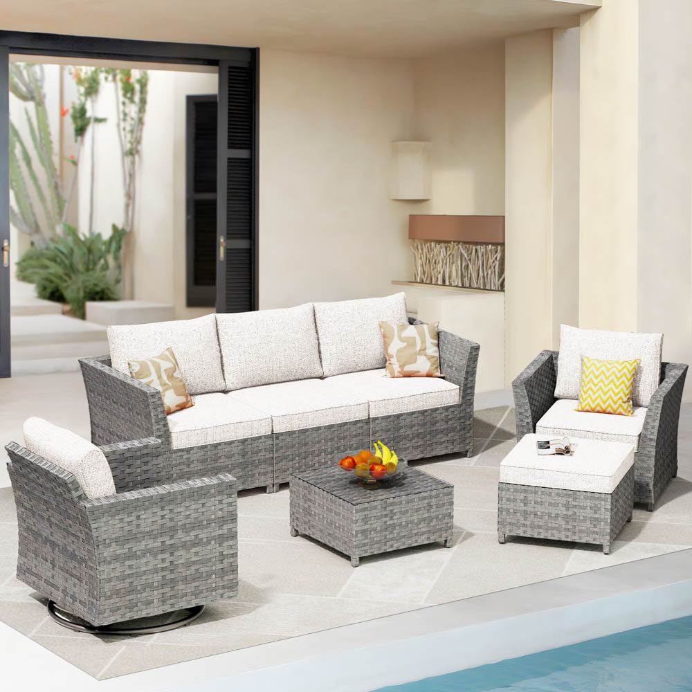 New Rimaru Series Patio Furniture Set  7-Piece include Swivel Chairs Set Partially Assembled - Amazon