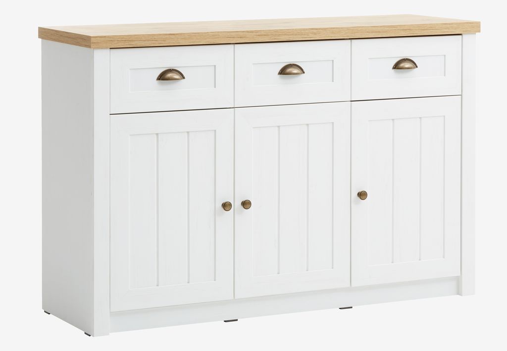 Sideboard MARKSKEL 3 doors white/oak - Amazon