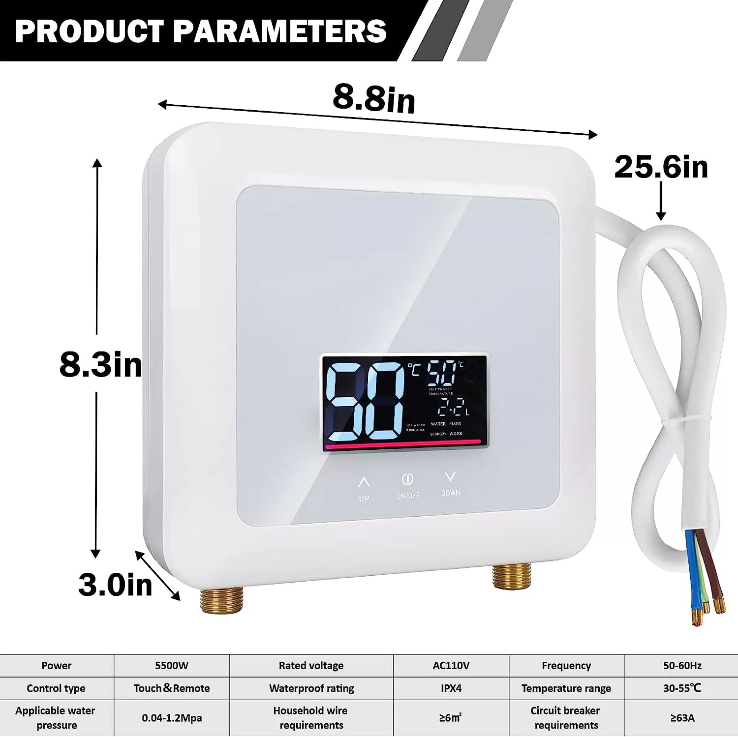 Tankless Water Heater Electric 5500W 110V,Constant Temperature Instant Hot Water Heater with Remote Control Digital Display RV water heater for Home Kitchen Indoor(White)(Can't Use Socket) - Amazon