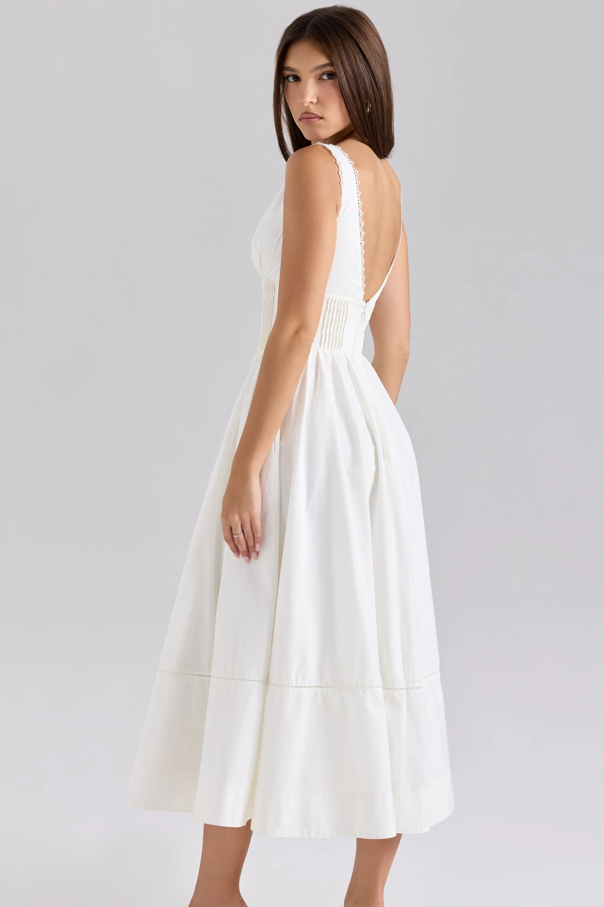 white stretch cotton midi sundress