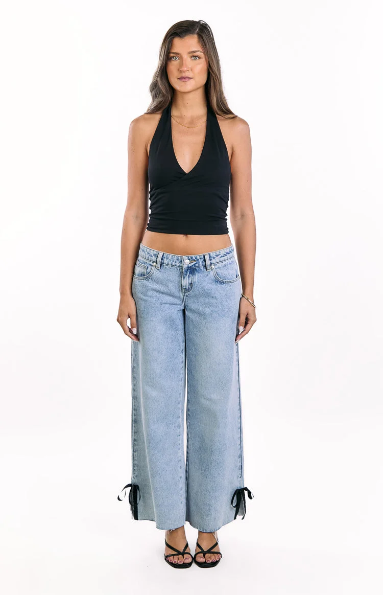 Willabelle Light Wash Denim Bow Hem Low Rise Jeans
