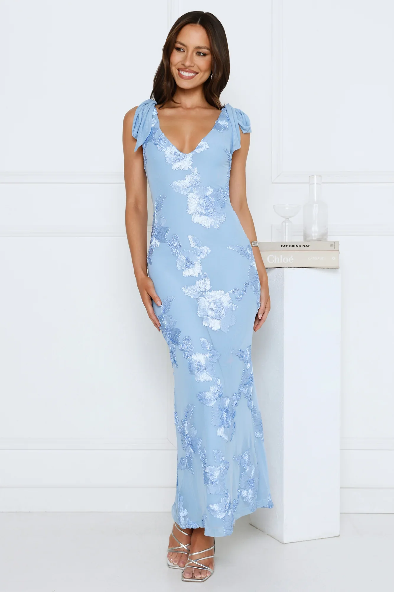 Golden Doll Mesh Maxi Dress Blue