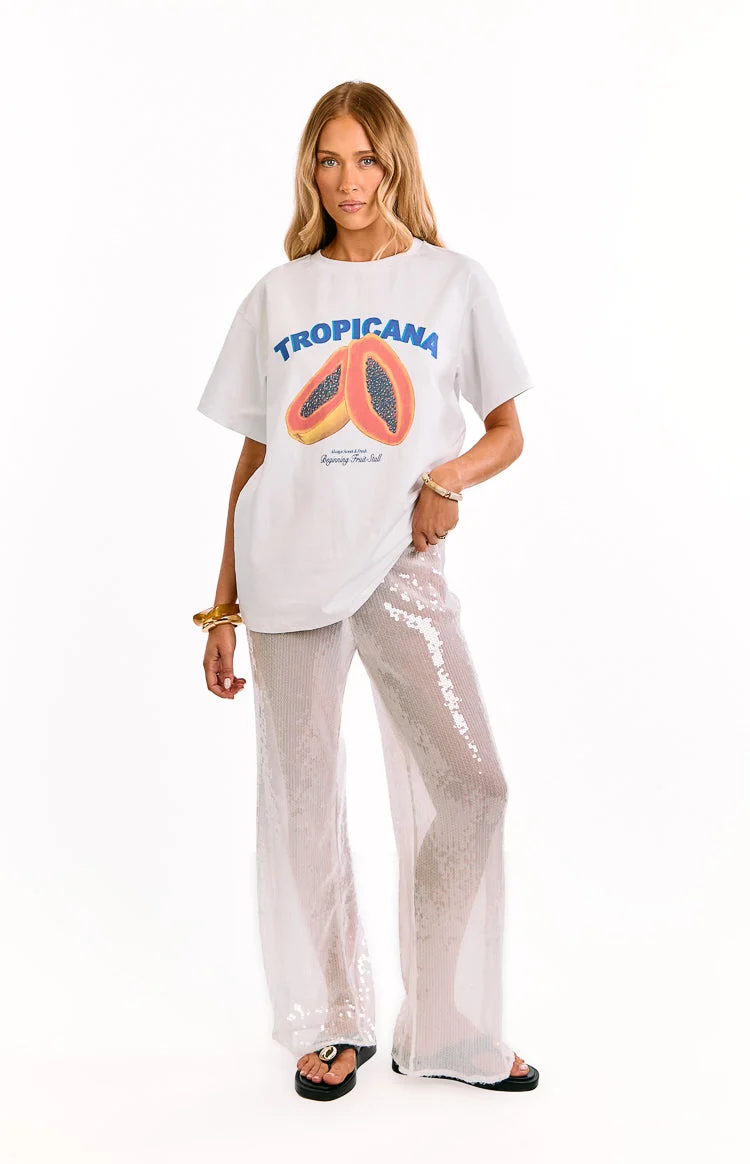 Cordelia White Sequin Wide Leg Pants