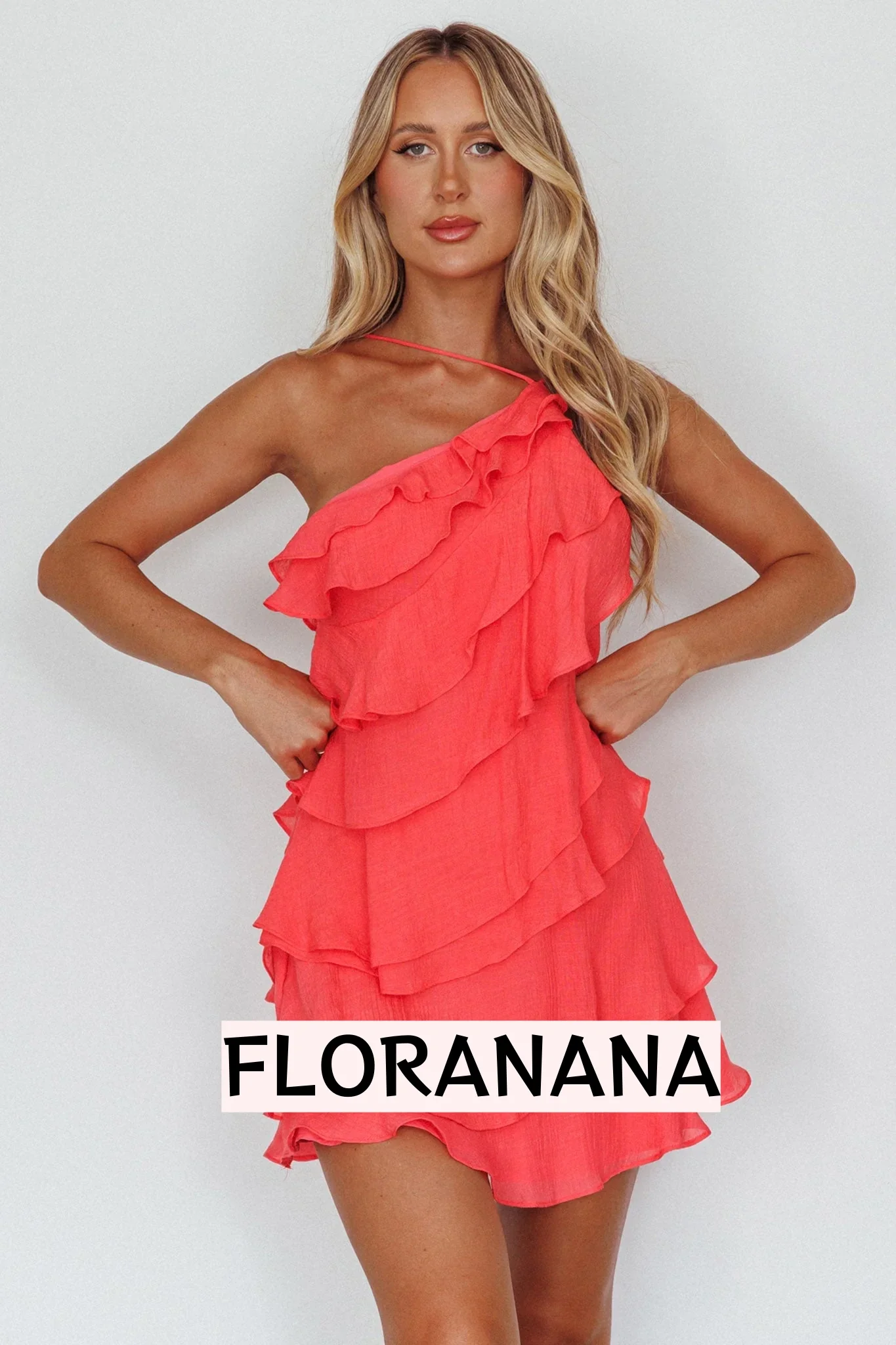 Arrabel Tiered Ruffle Mini Dress Watermelon