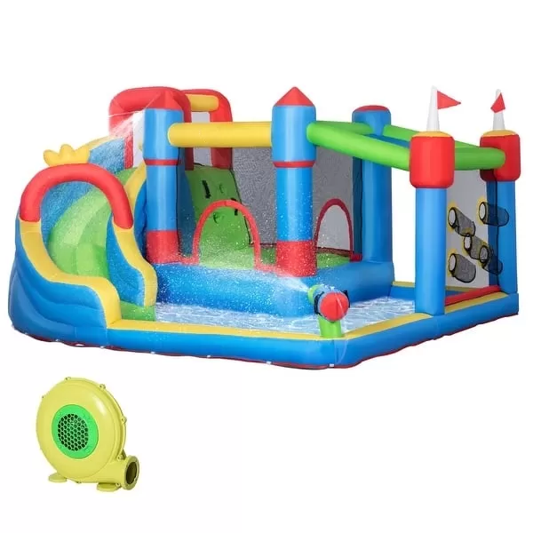 6-in-1 Inflatable Water Slide, Kids Castle Bounce House Includes Slide, Trampoline, Pool, Water Gun, Climbing Wall - Amazon