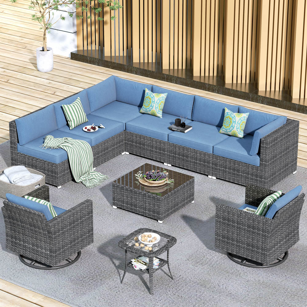 Patio Furniture 10-Piece Outdoor Sectional Sofa Set with Wicker Rocking Swivel Chairs and Tempered Glass Table - Amazon