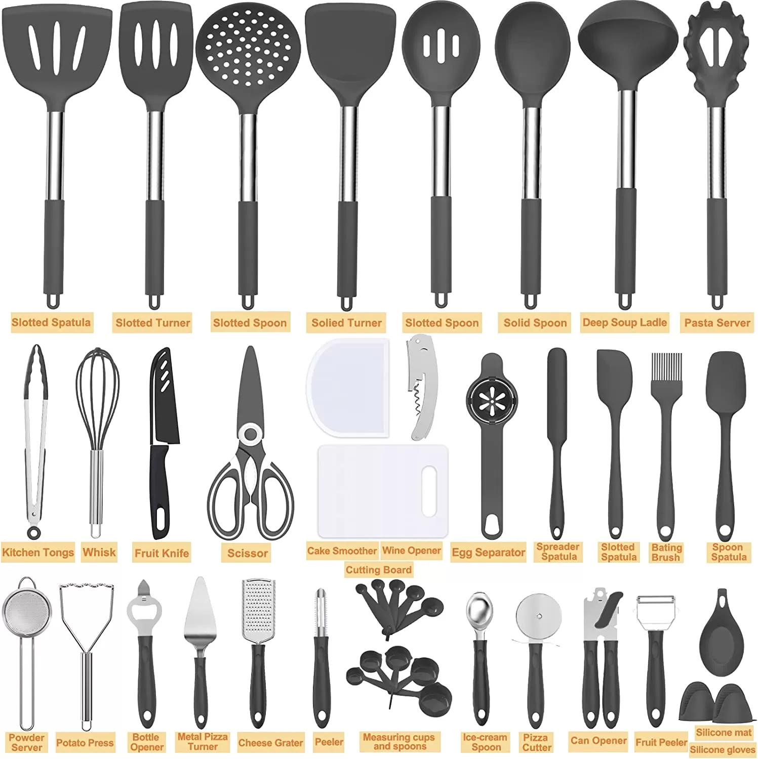 Silicone cooking tool set, chef 43 pieces heat-resistant kitchen tools - Amazon