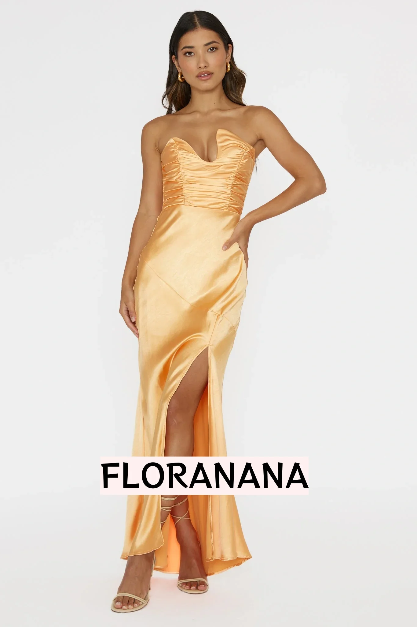 Blaise Asymmetric Neckline Maxi Dress Apricot