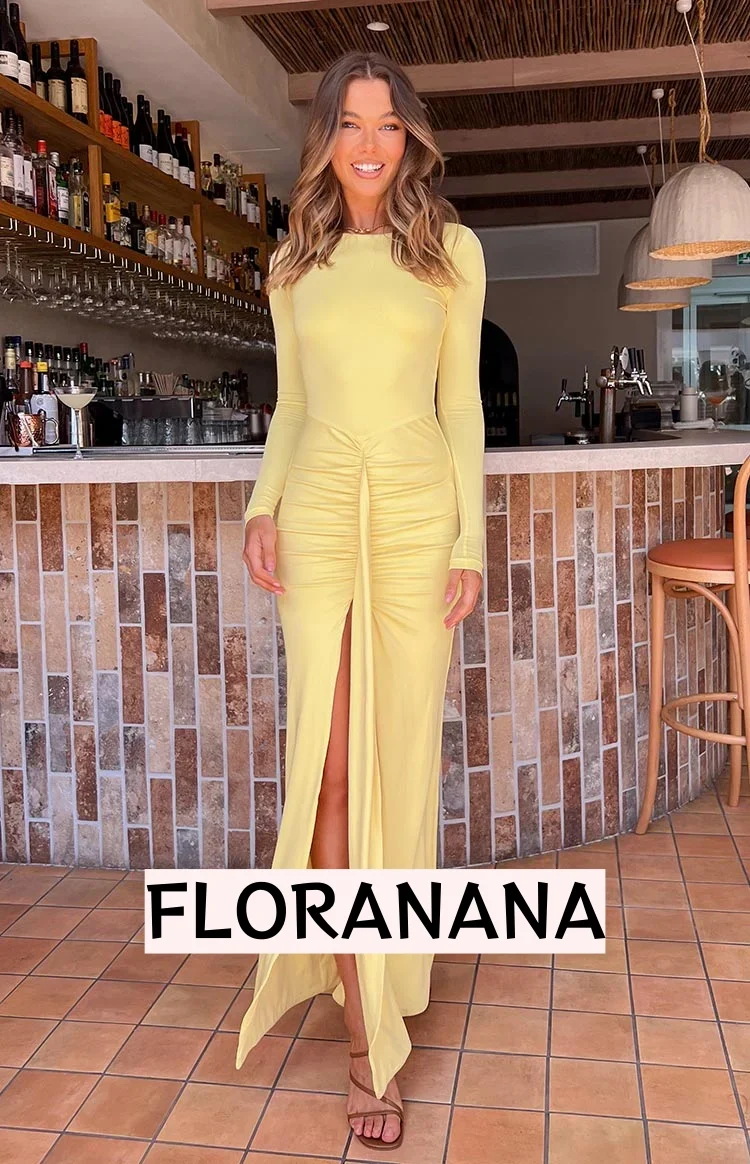 Amber Glow Yellow Long Sleeve Maxi Dress