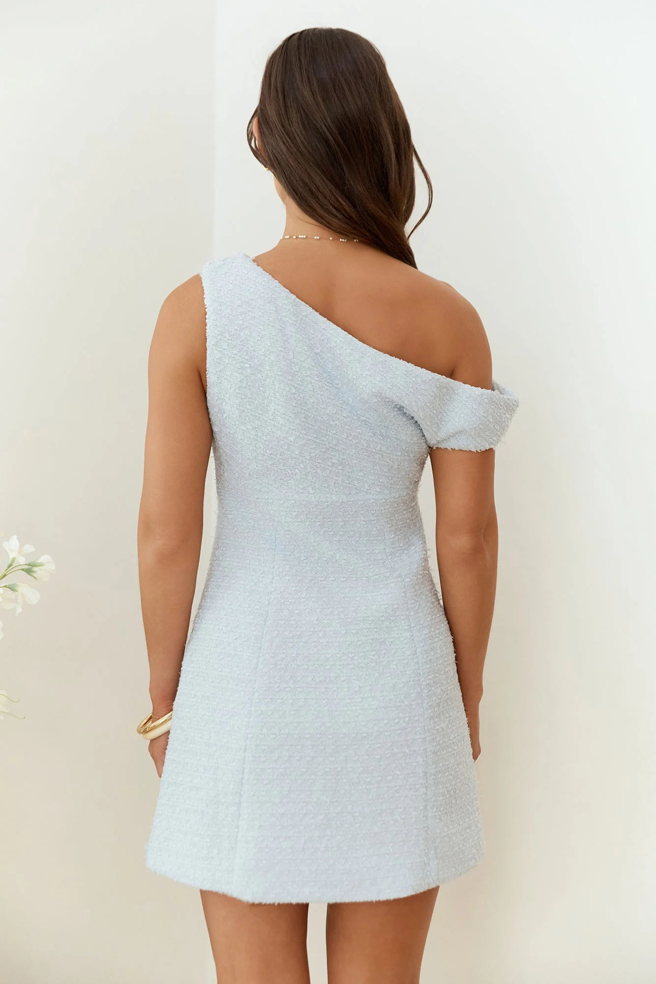 Dreaming Days Off Shoulder Mini Dress Blue