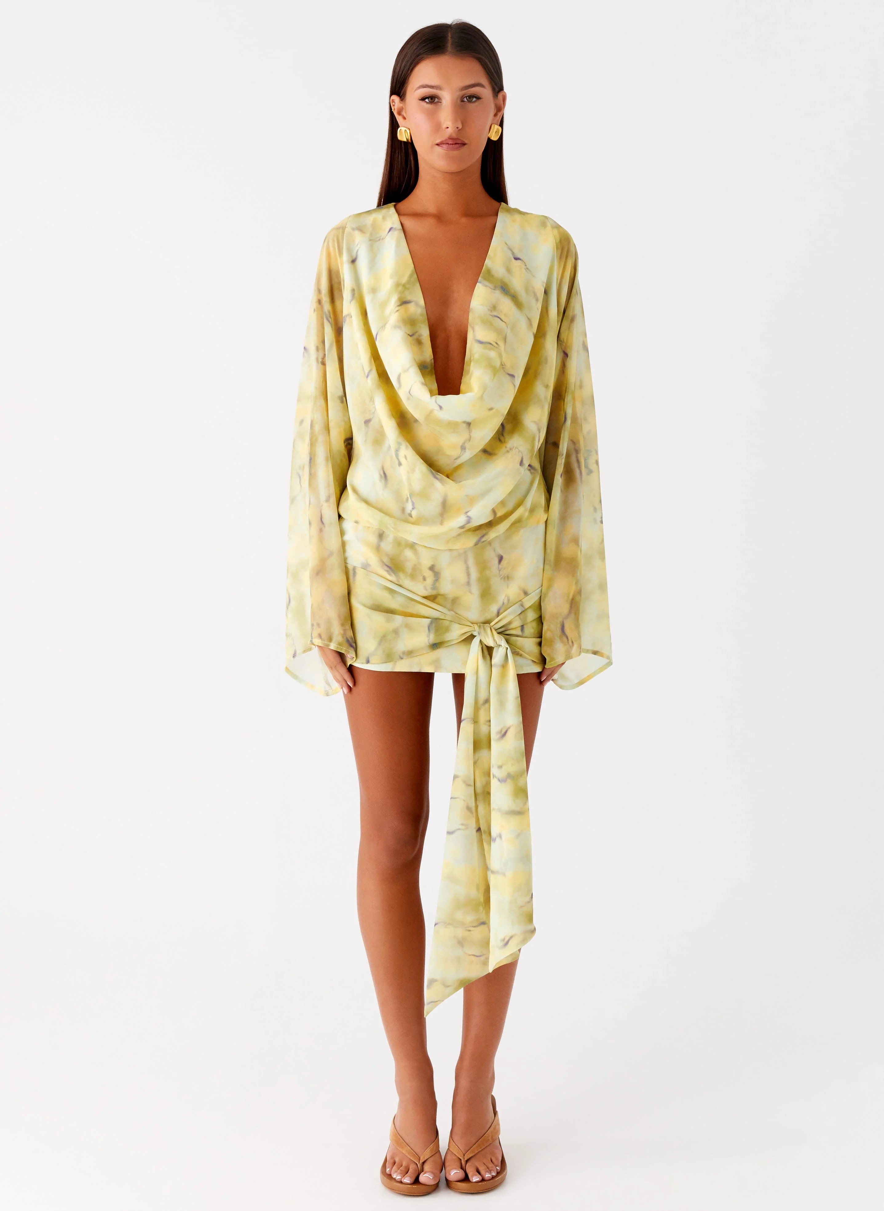 Sorrel Long Sleeve Mini Dress - Yellow Tie Dye