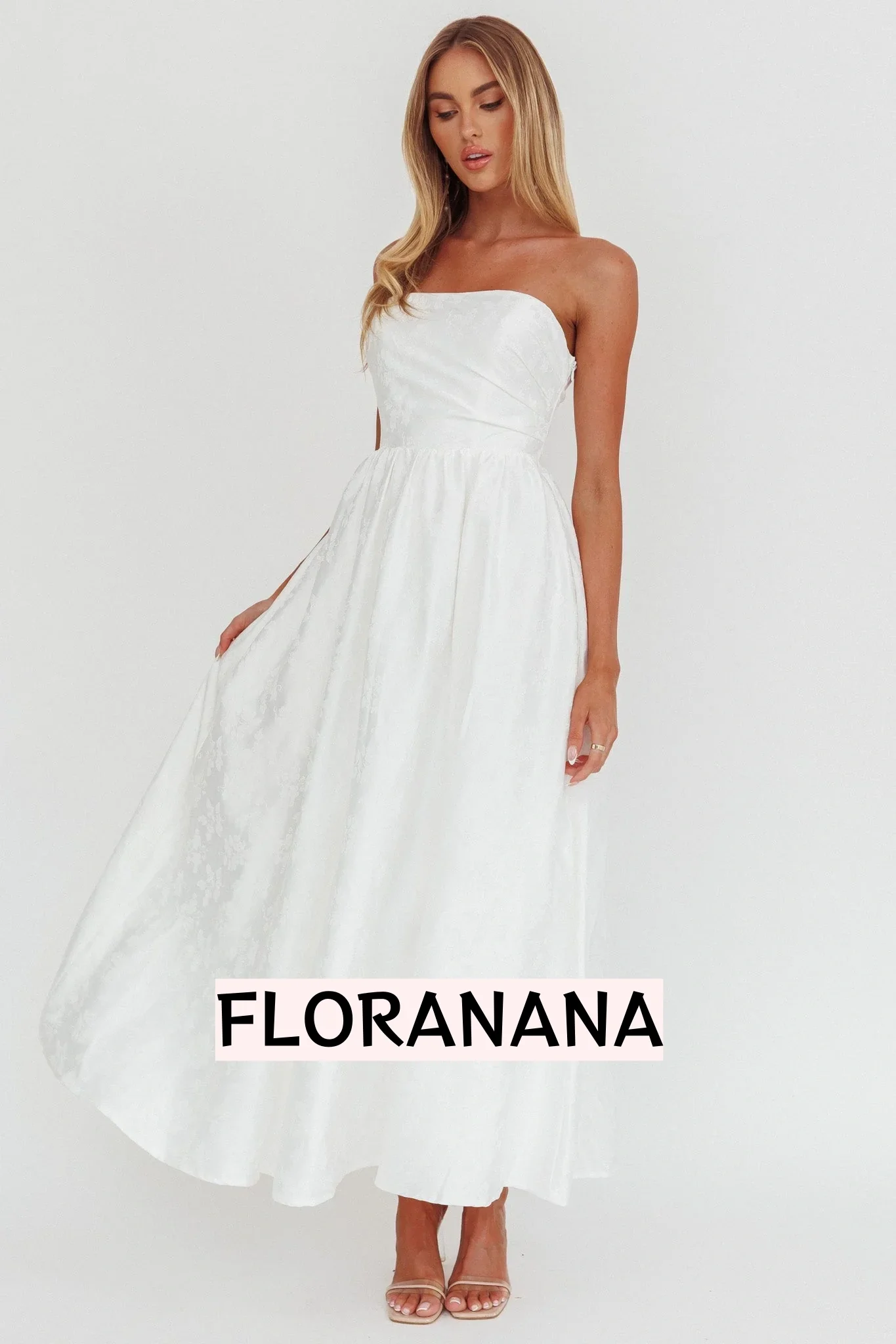 Anushka Strapless Empire Maxi Dress Jacquard White