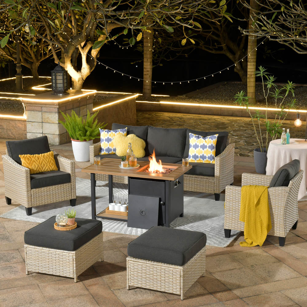 Athena Series Outdoor Patio Furniture Set 6-Piece with 46'' Double Layer Rectangle Fire Pit Table - Amazon
