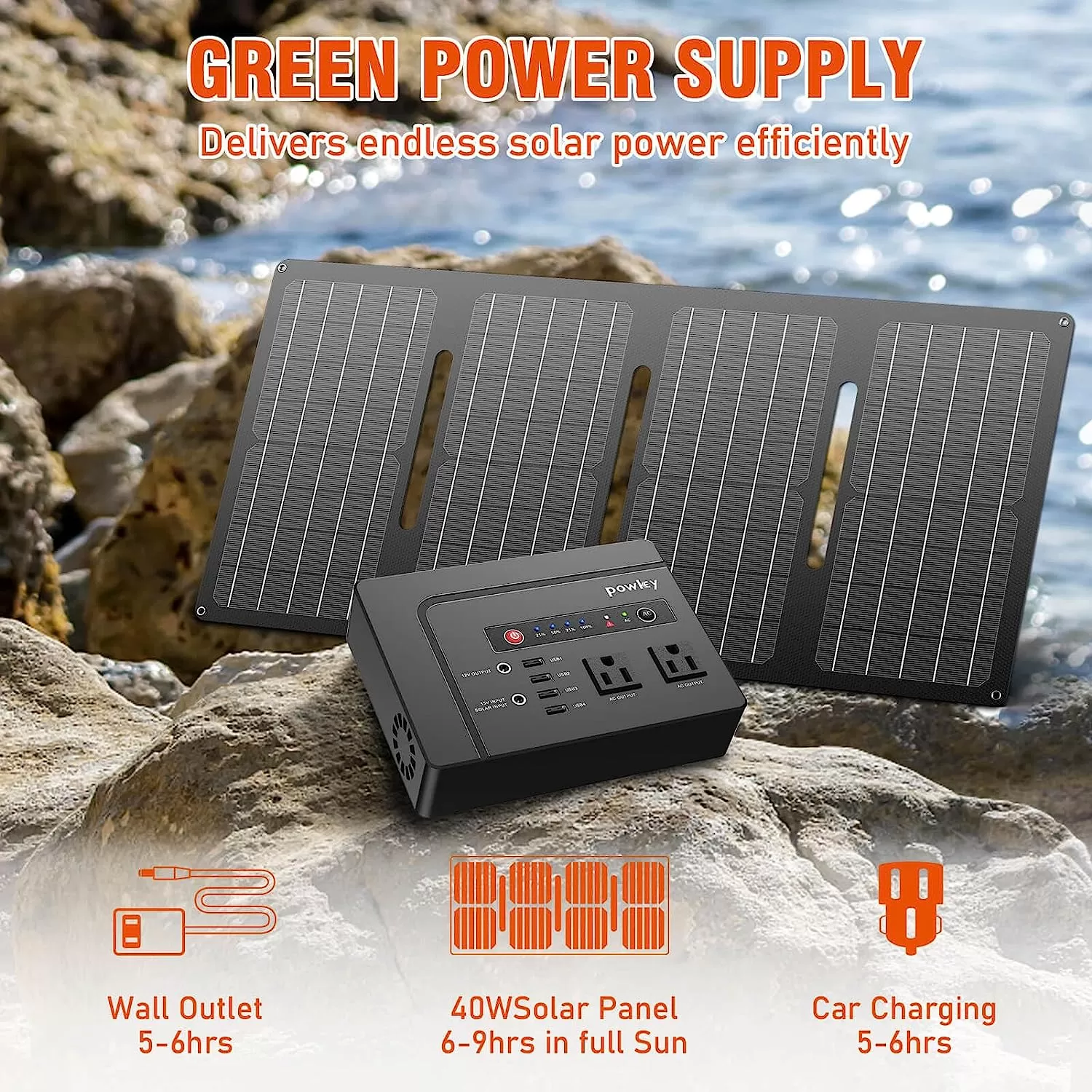 Powkey Solar Generator with Panel, 146Wh/200W Portable Power Station with Solar Panel 40W, 110V Pure Sine Wave DC/USB/AC Outlet Electric Generator Battery Backup for Outdoor Camping Emergency Home Use - Amazon