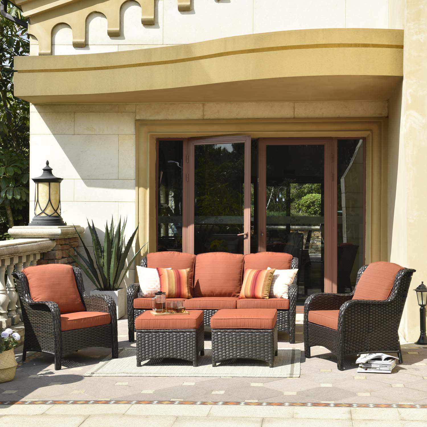 Patio Conversation Set 5-Piece with Cushions Kenard Curved Handrest - Amazon