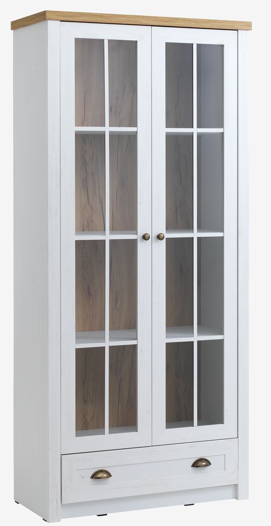 Display cabinet MARKSKEL 2 doors white/oak colour - Amazon