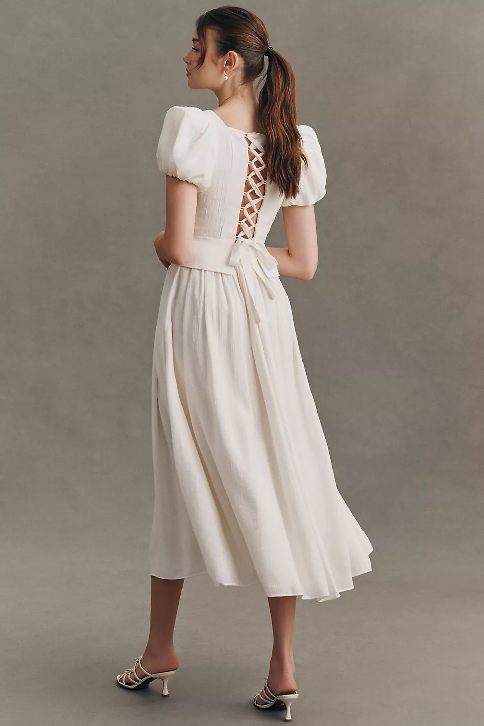 BHLDN Puff Sleeve Corset Fit & Flare Maxi Dress