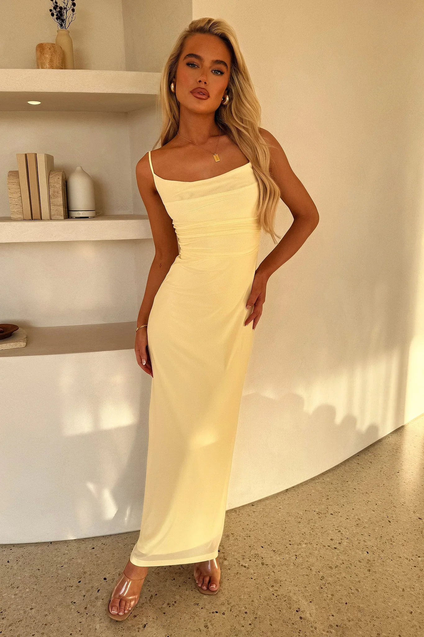 Nadine Lace-Up Back Maxi Dress - Yellow
