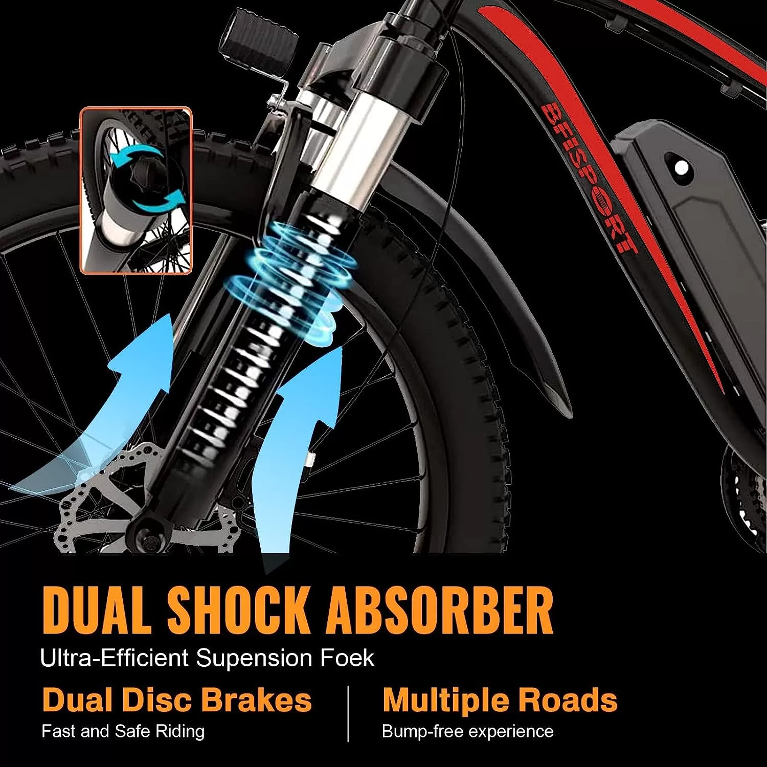 BFISPORT EB26 Electric Bike for Adults 750W/Peak 1000W Electric Bicycle 48V 15AH LG Battery Electric Bike 26