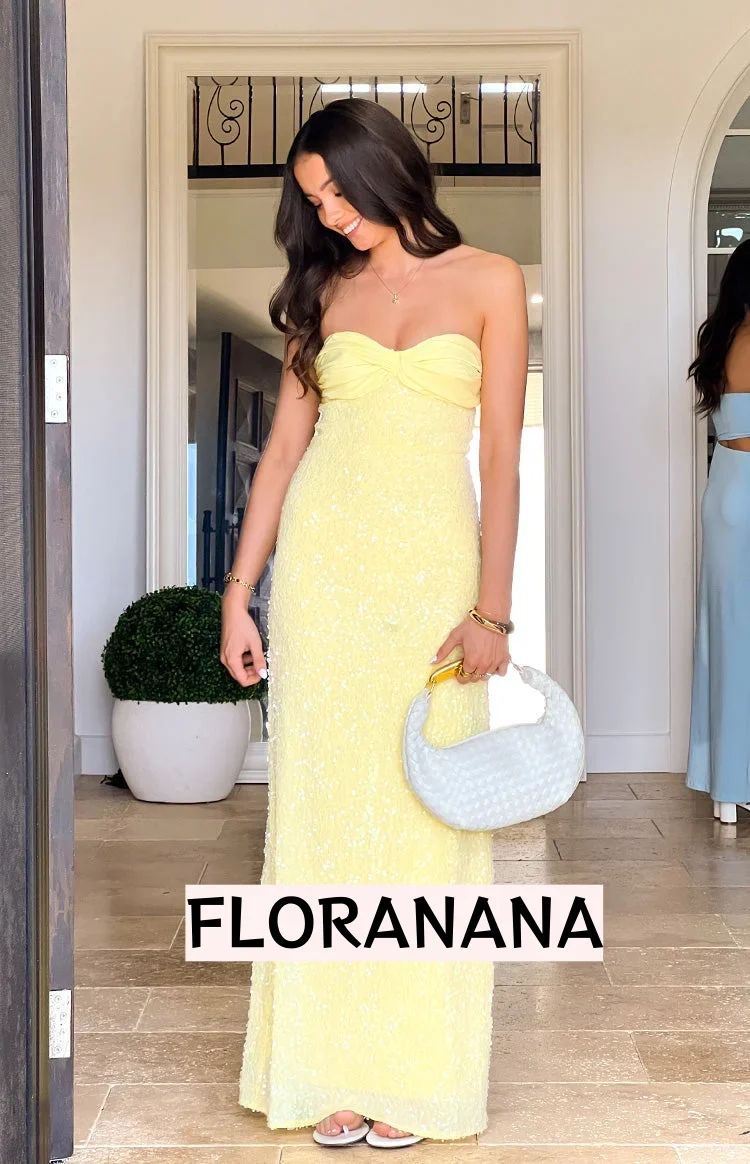 Ashley Yellow Sequin Strapless Maxi Dress