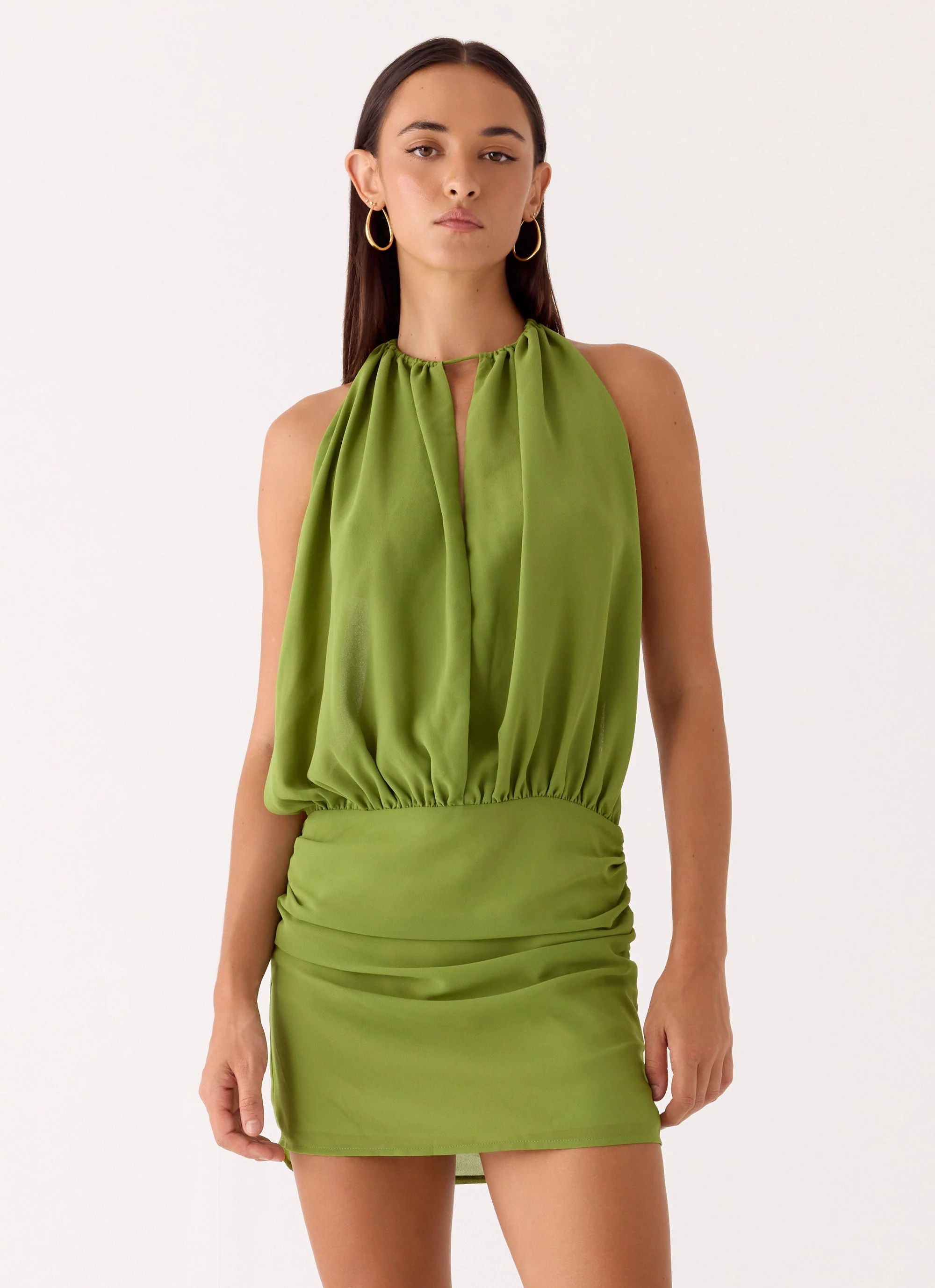Dialed In Chiffon Mini Dress - Fern Green