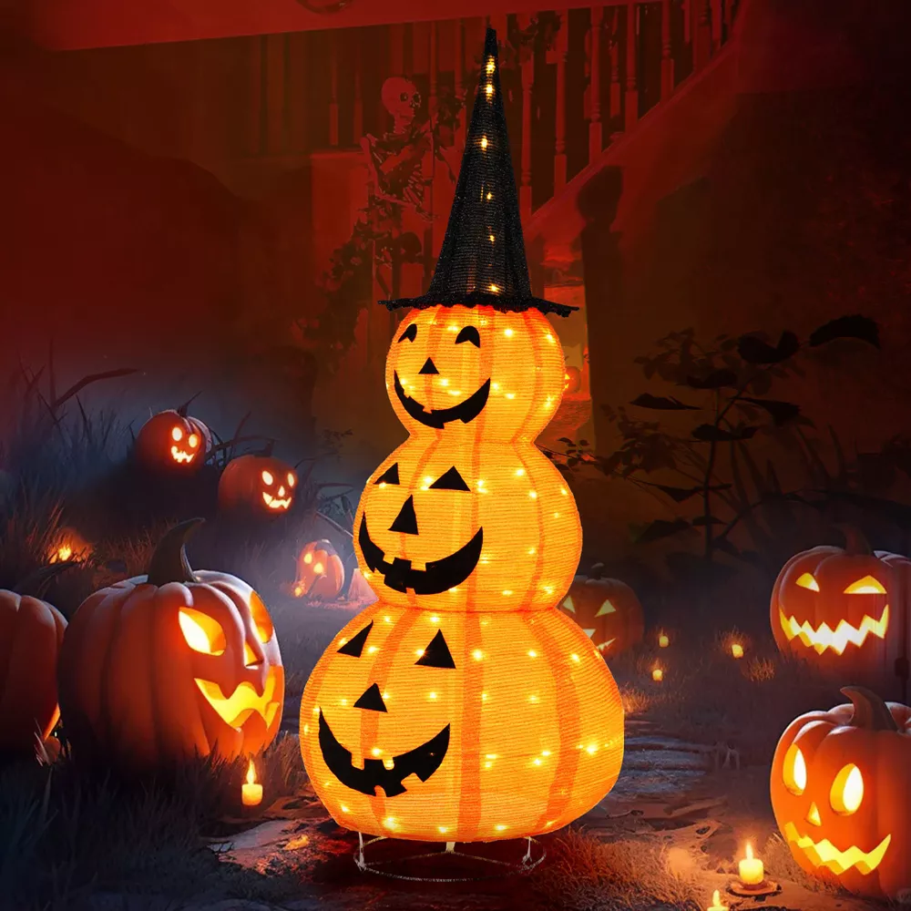 Tangkula Halloween Light Up Pumpkin Decoration Stacked Pumpkins with Witch Hat Build-in LED Lights Pop Up Jack-o-Lantern - Amazon