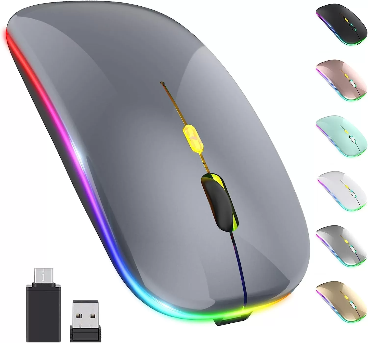 [Upgrade] LED Wireless Mouse, Slim Silent Mouse 2.4G Portable Mobile Optical Office Mouse with USB & Type-c Receiver, 3 Adjustable DPI Levels for Notebook, PC, Laptop, Computer, MacBook (Pink) - Amazon