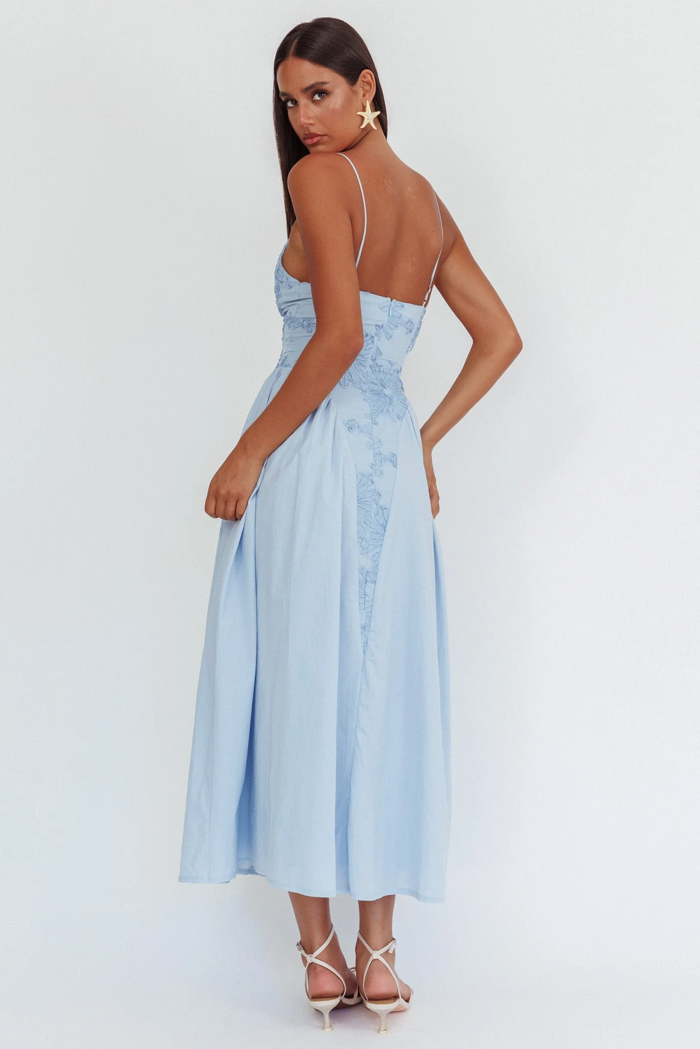 Serifine Floral Embellished Maxi Dress Blue