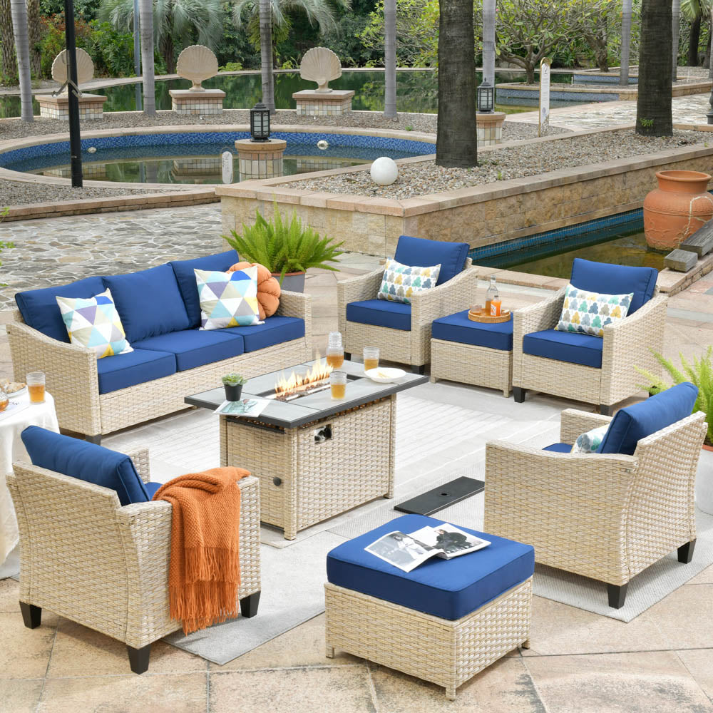 Athena Series Outdoor Patio Furniture Set 8-Piece with 42'' Rectangle Propane Fire Pit Table - Amazon
