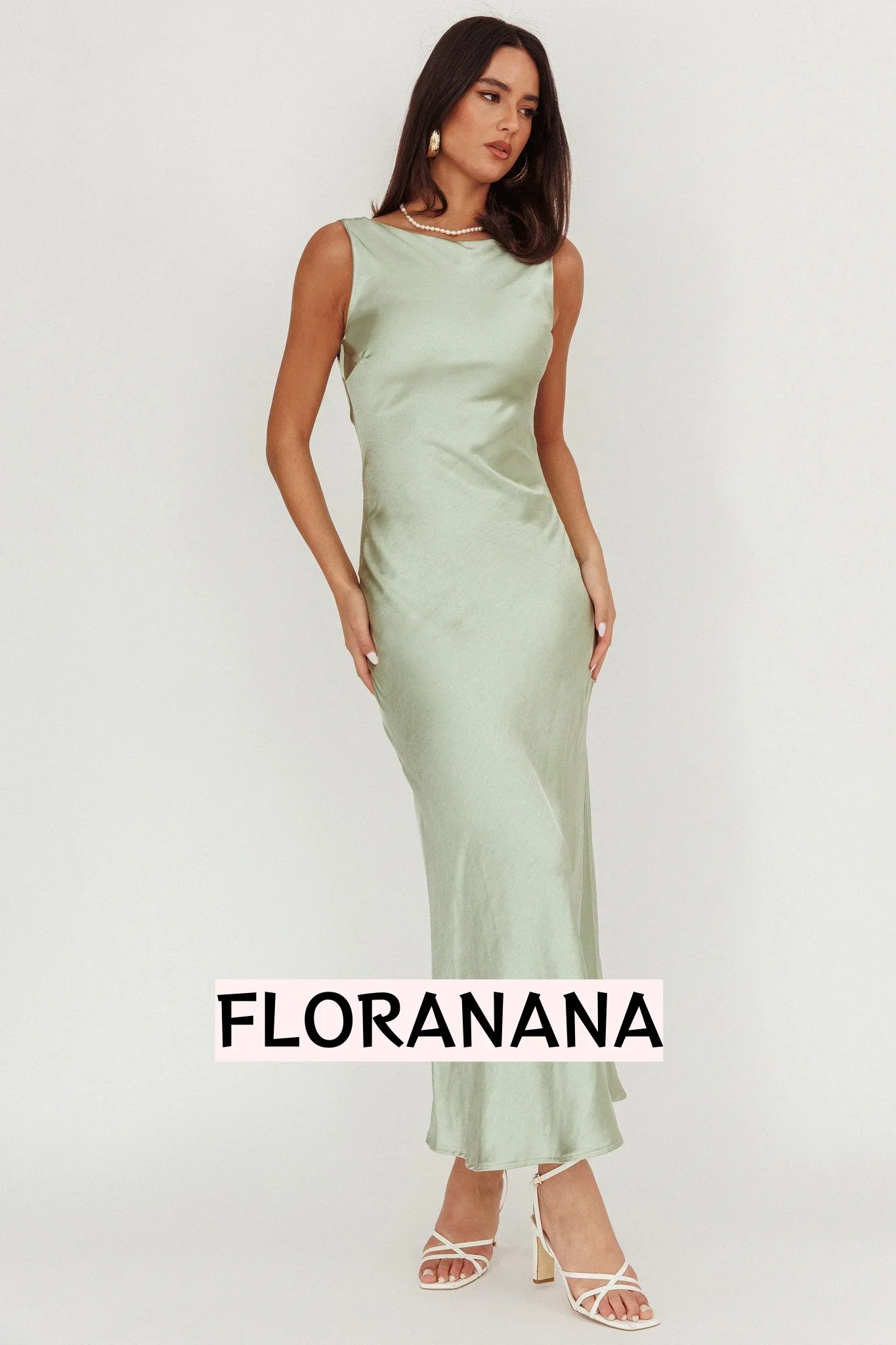 Carmine Satin Sleeveless Maxi Dress Sage