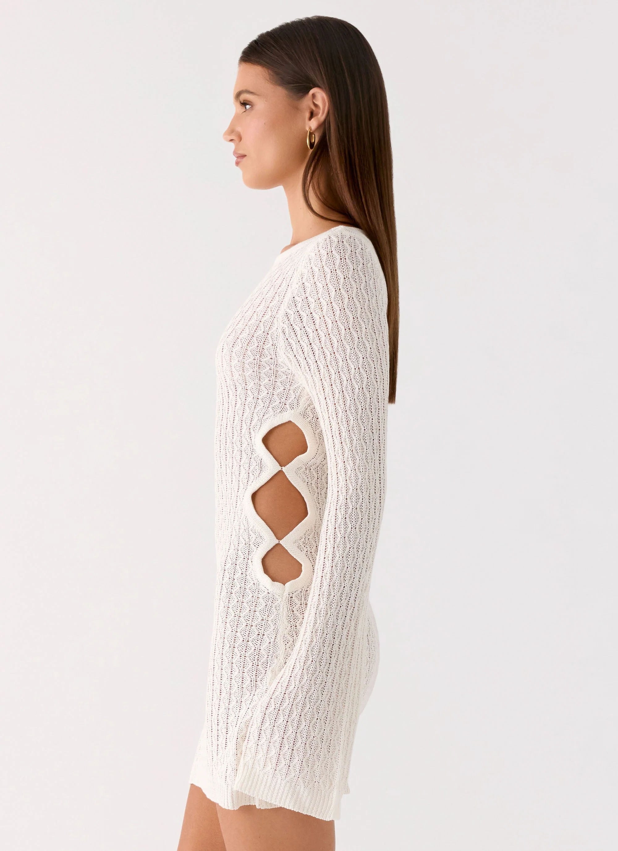 Zenzi Long Sleeve Crochet Mini Dress - White
