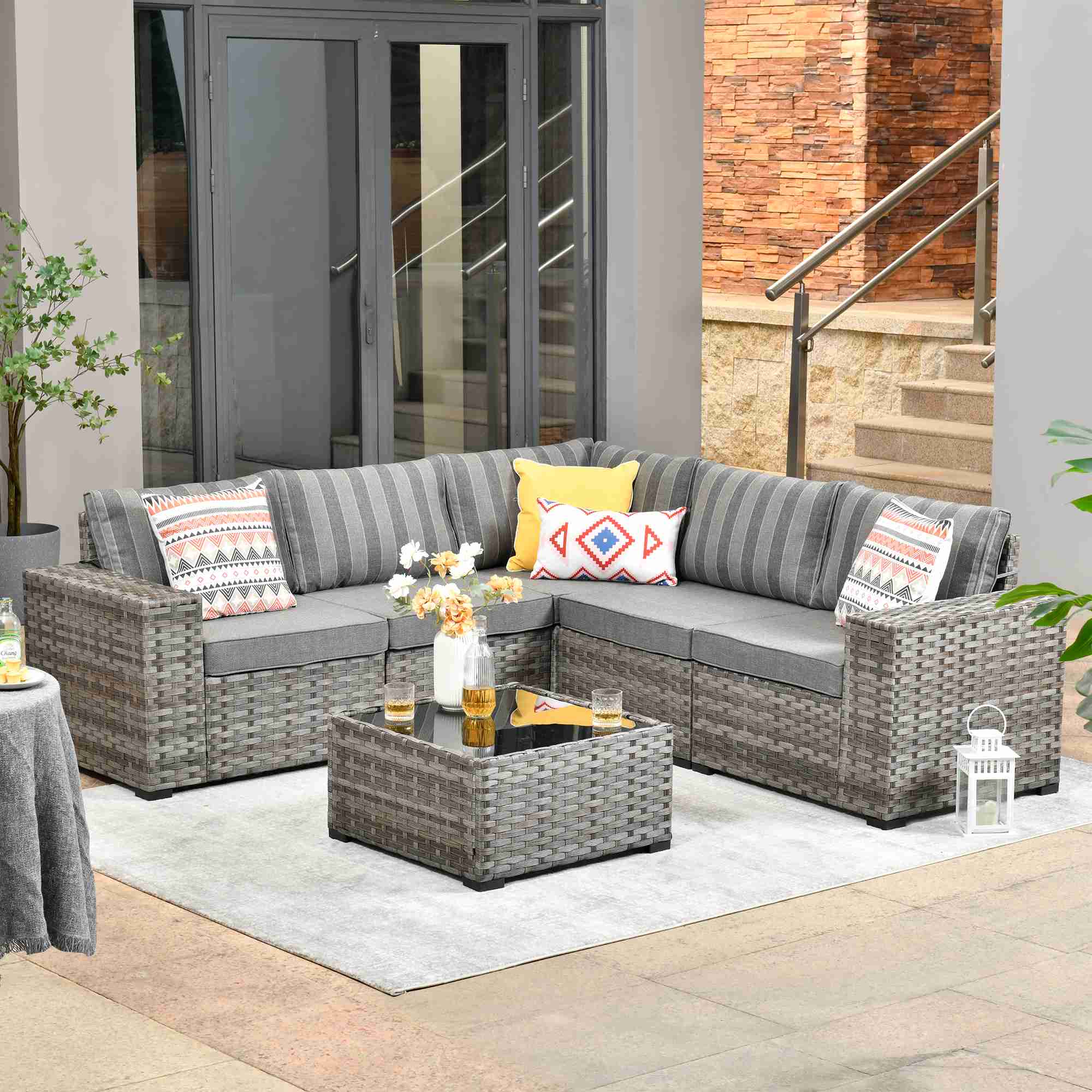 6 Pieces Outdoor Sectional Sofa with 7.68'' Broad Handrails - Amazon