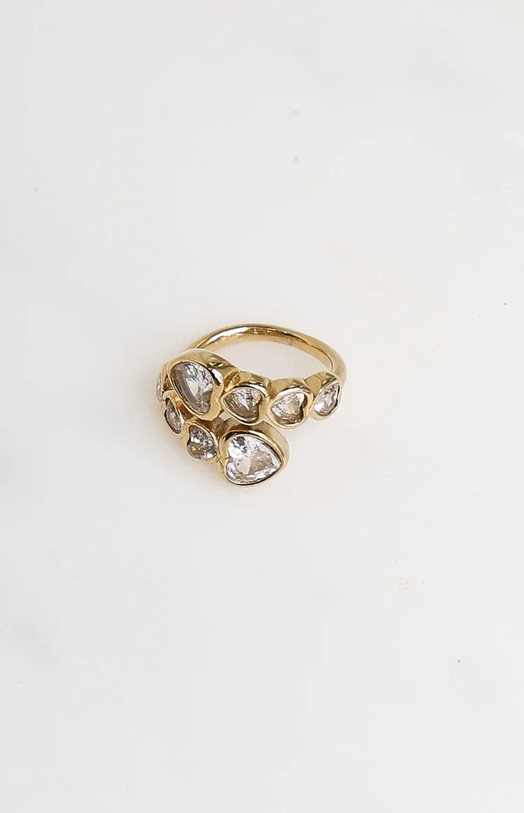 Amore Gold Heart Diamante Wrap Ring