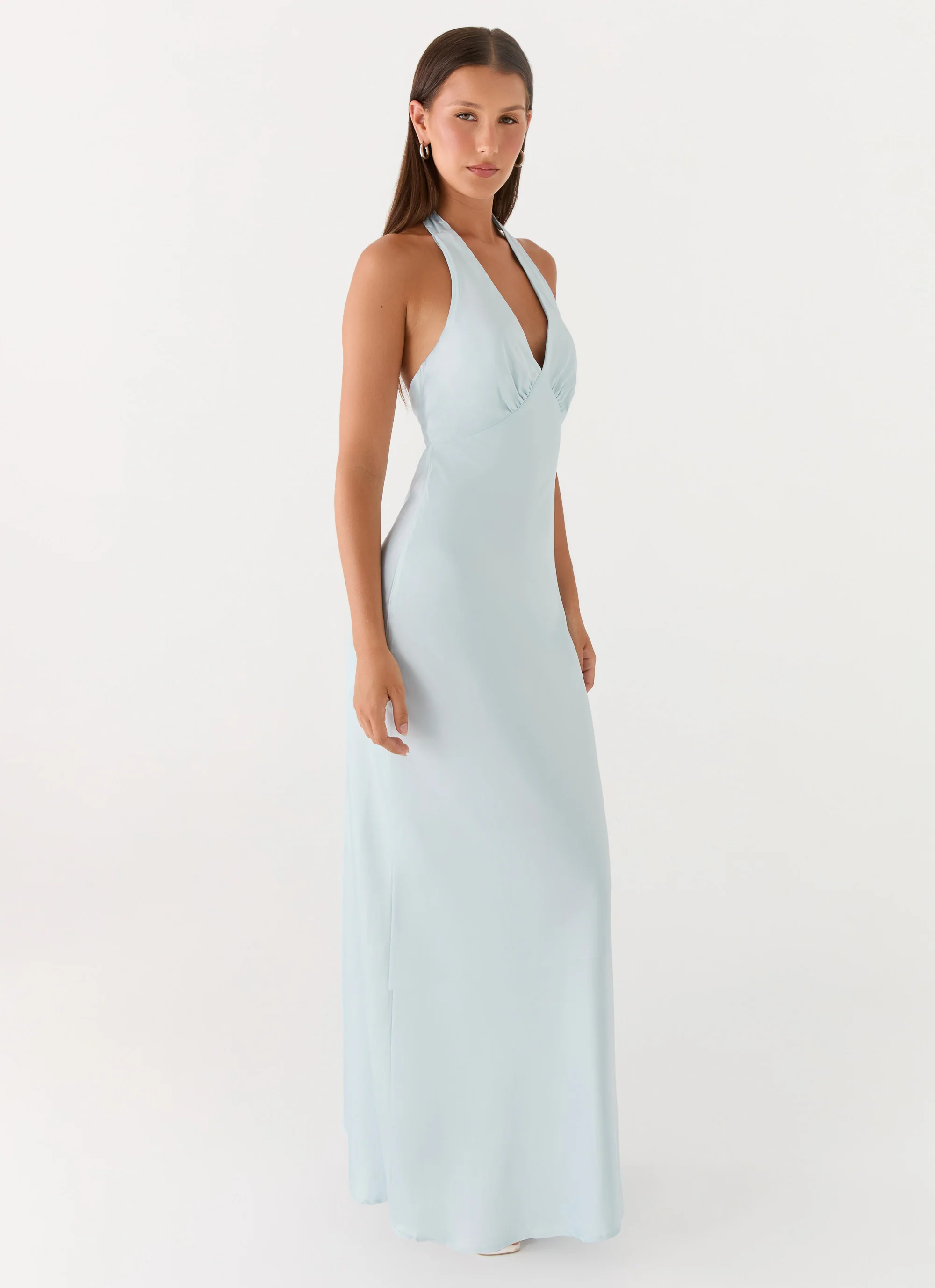 Heavy Hearted Satin Maxi Dress - Ice Blue