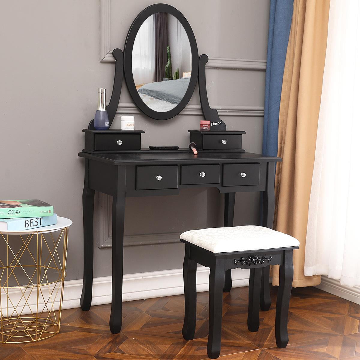 Lowest Prices - Ktaxon Black Vanity Set with Stool,Makeup Table with 5 Drawers & Mirror, Room Dresser - Amazon