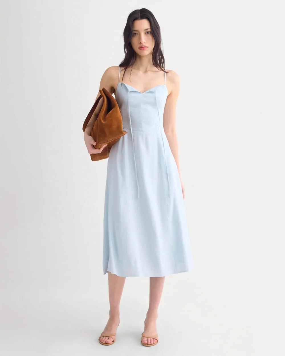 Tie-Neck Dress in Stretch Linen | Skywriting
