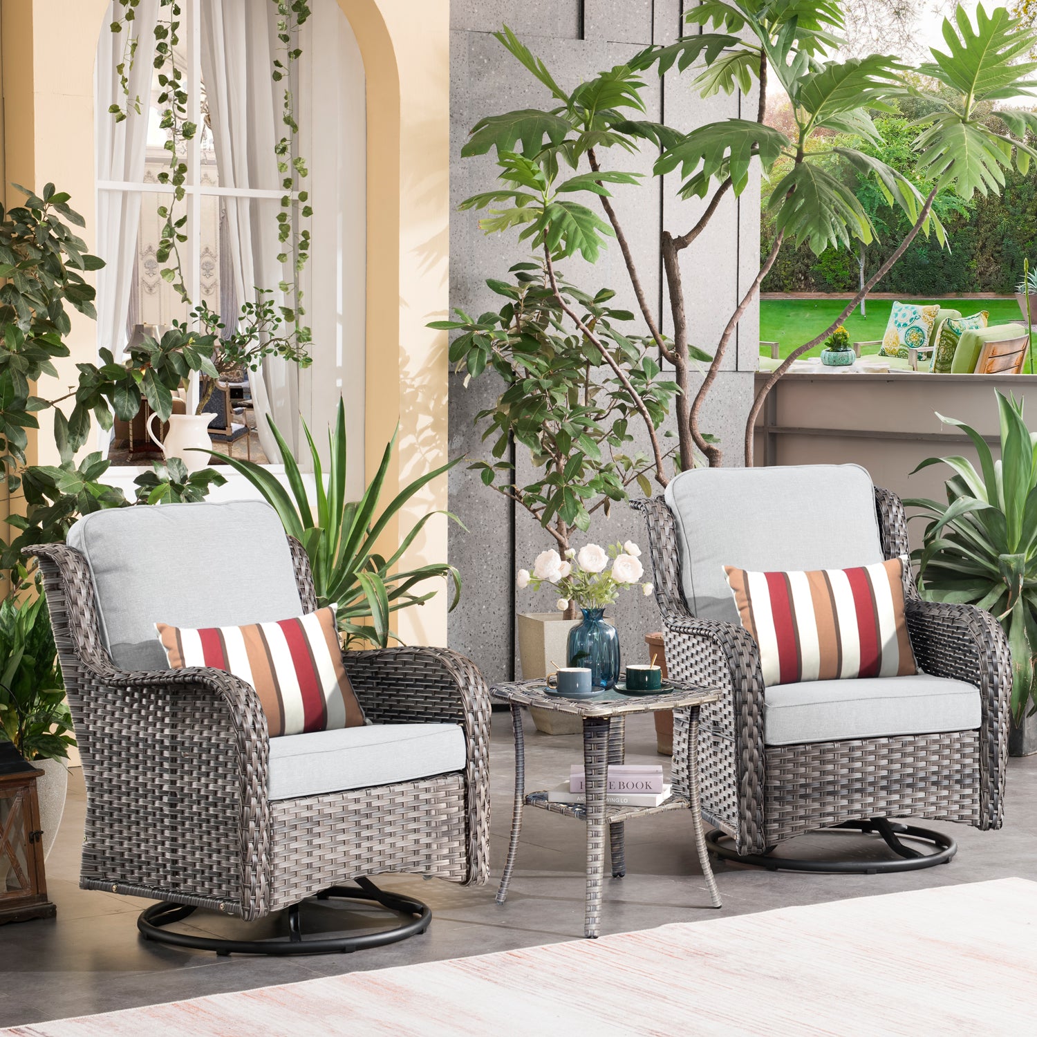 Patio Furniture Set 3-Piece with Swivel Chairs and Side Table Kenard - Amazon