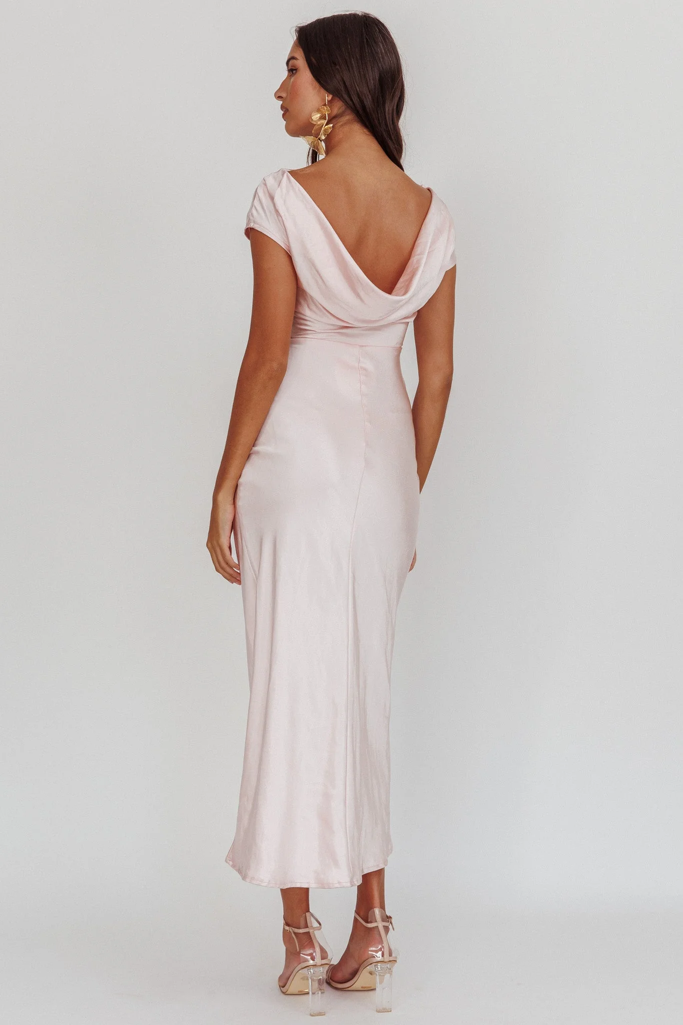 Loveland Cap Sleeve Cowl Back Midi Dress Blush