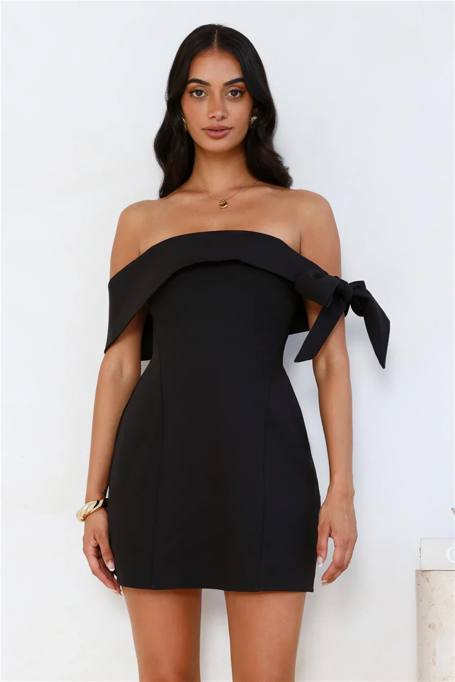 Seashell Dream Off Shoulder Mini Dress Black