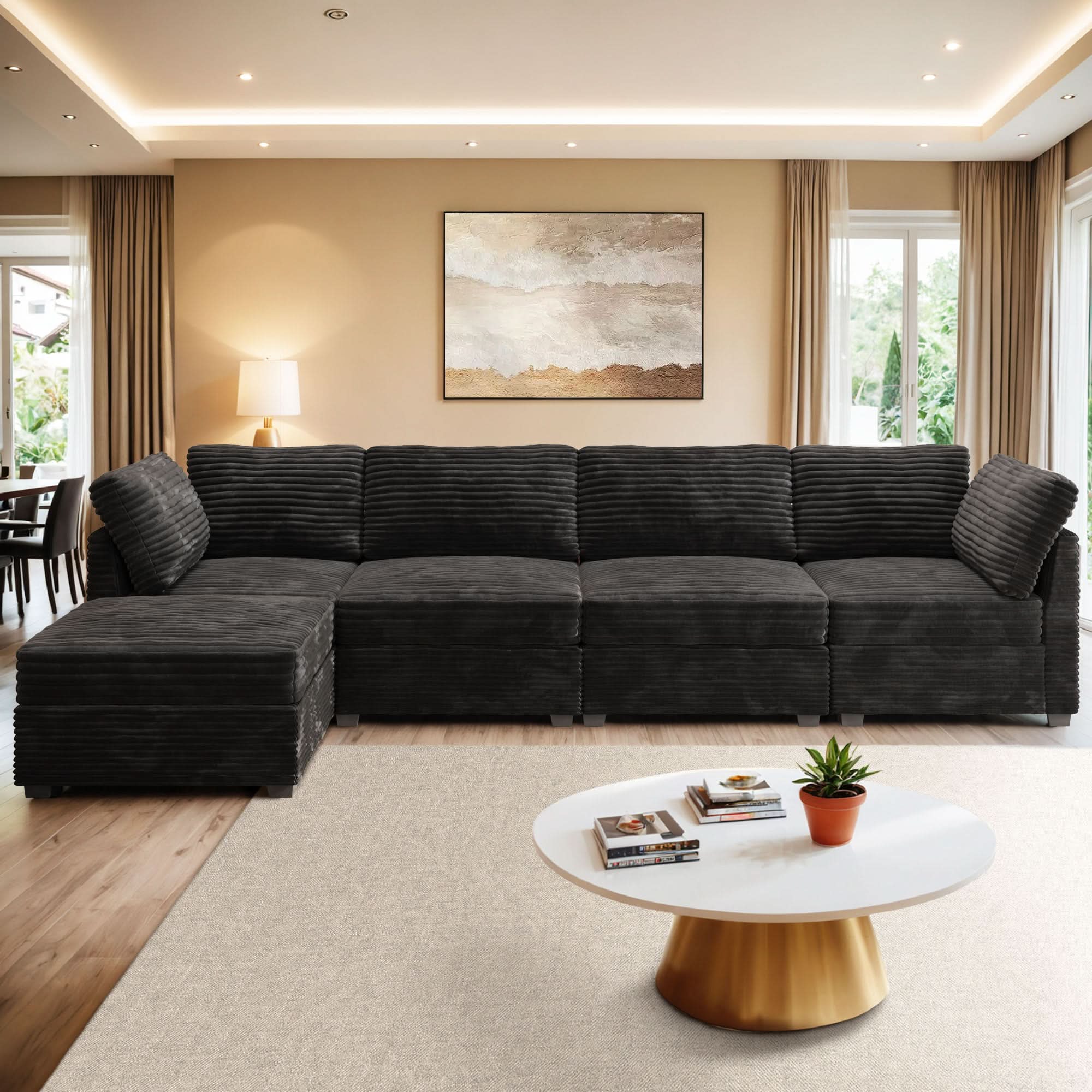 Living Room Modular Couch 5-Pieces Set, 1 Wale Plush Corduroy Fabric - Amazon