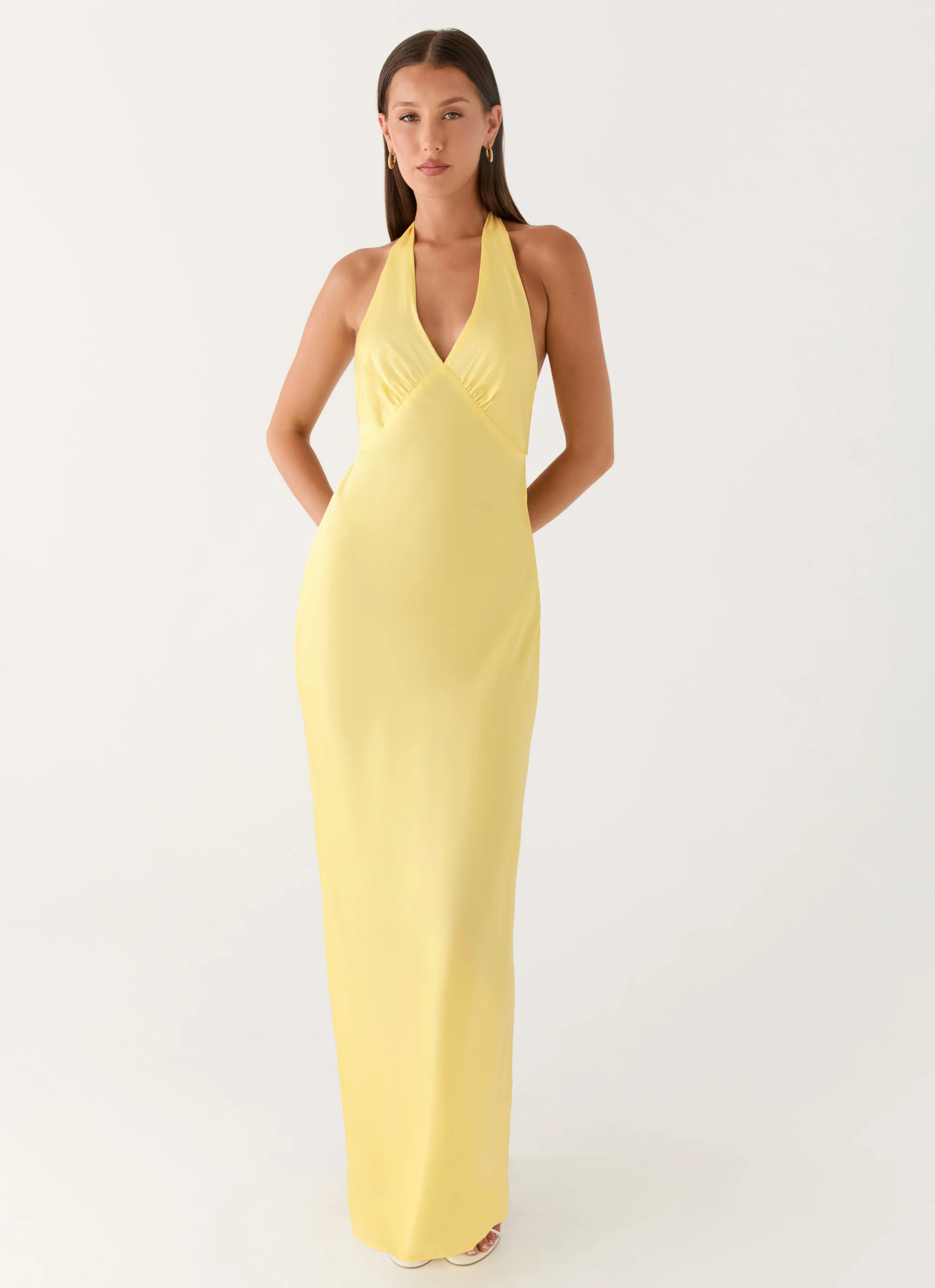 Heavy Hearted Satin Maxi Dress - Lemon