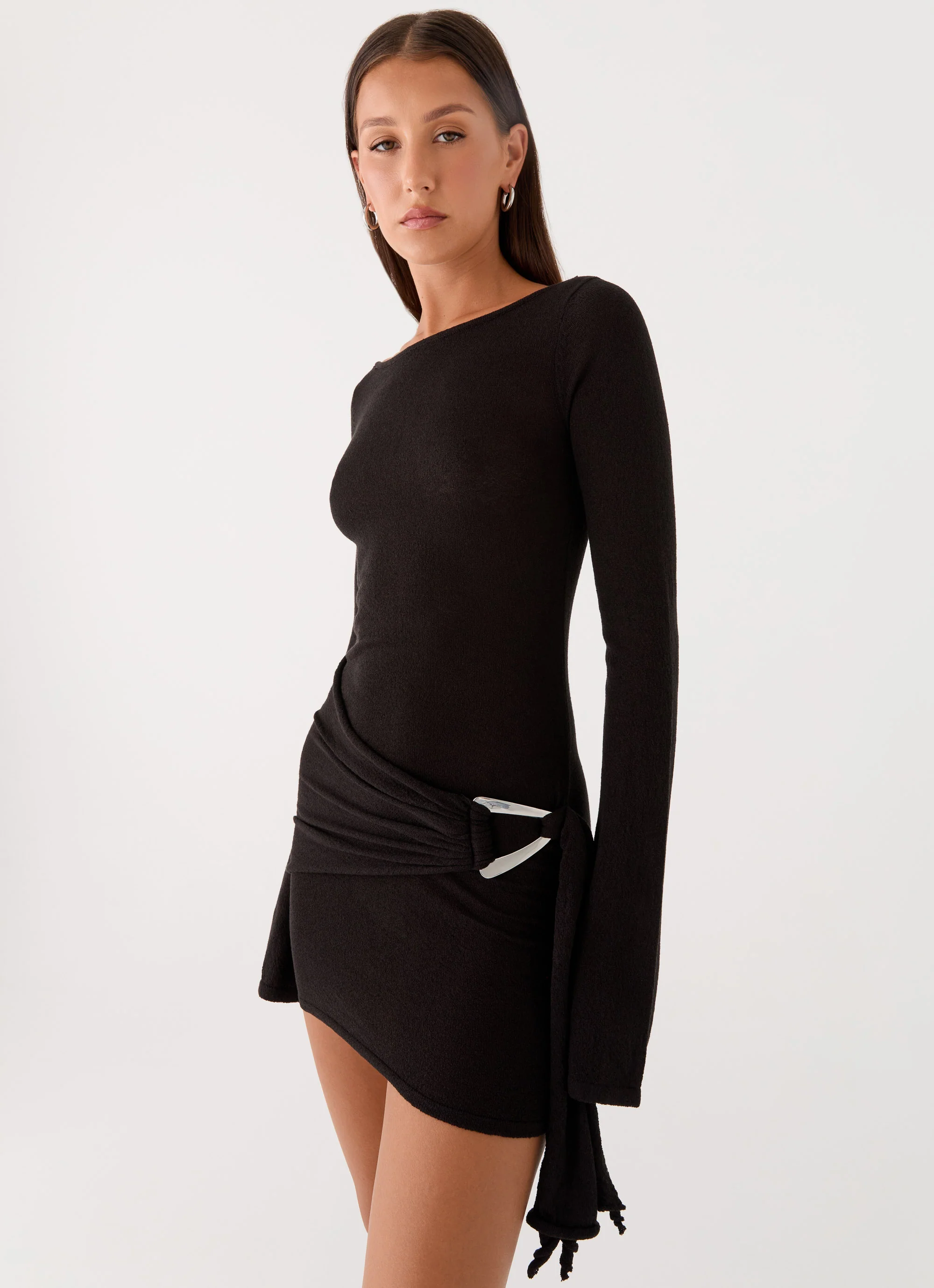 Niella Long Sleeve Wrap Mini Dress - Black