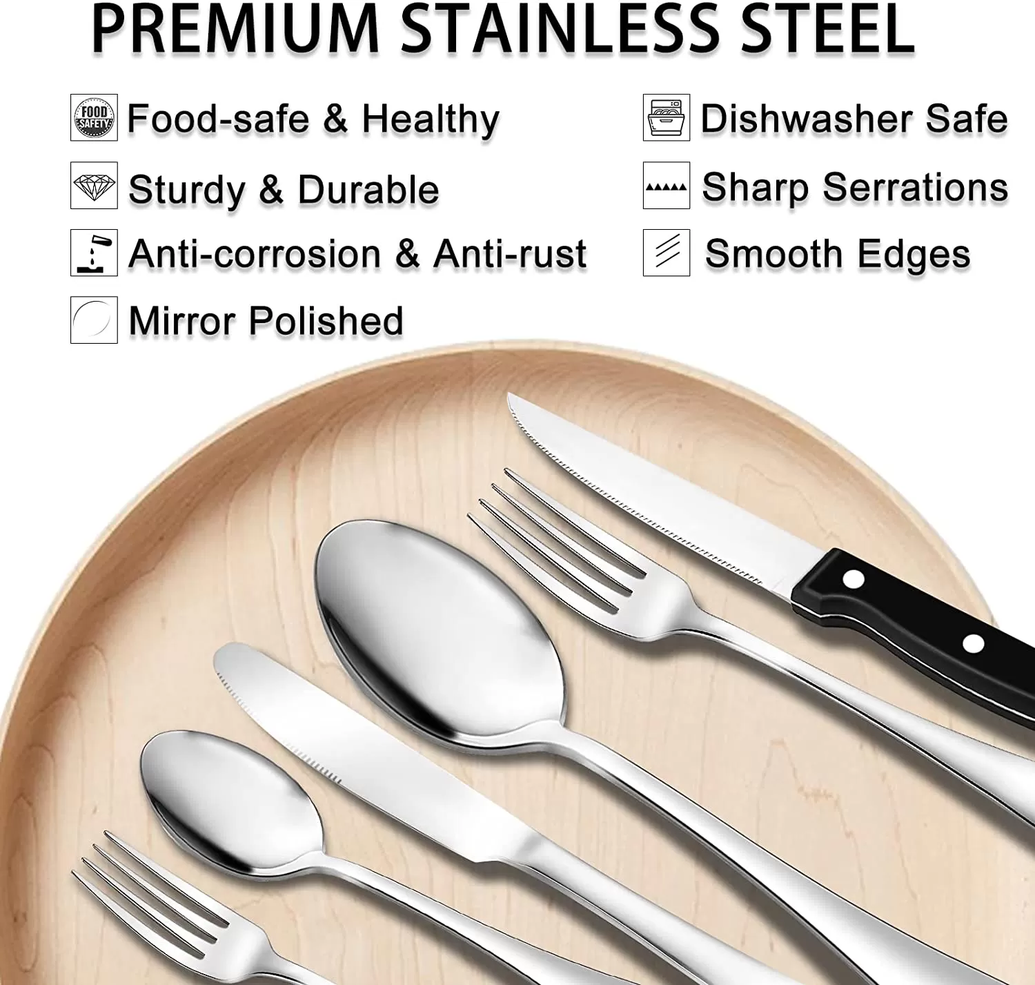49-Piece Silverware Set with Flatware Drawer Organizer, Durable Stainless Steel Cutlery Set for 8, Mirror Polished Kitchen Utensils Tableware Service with Steak Knives Dinner Fork Knife Spoon & Tray - Amazon