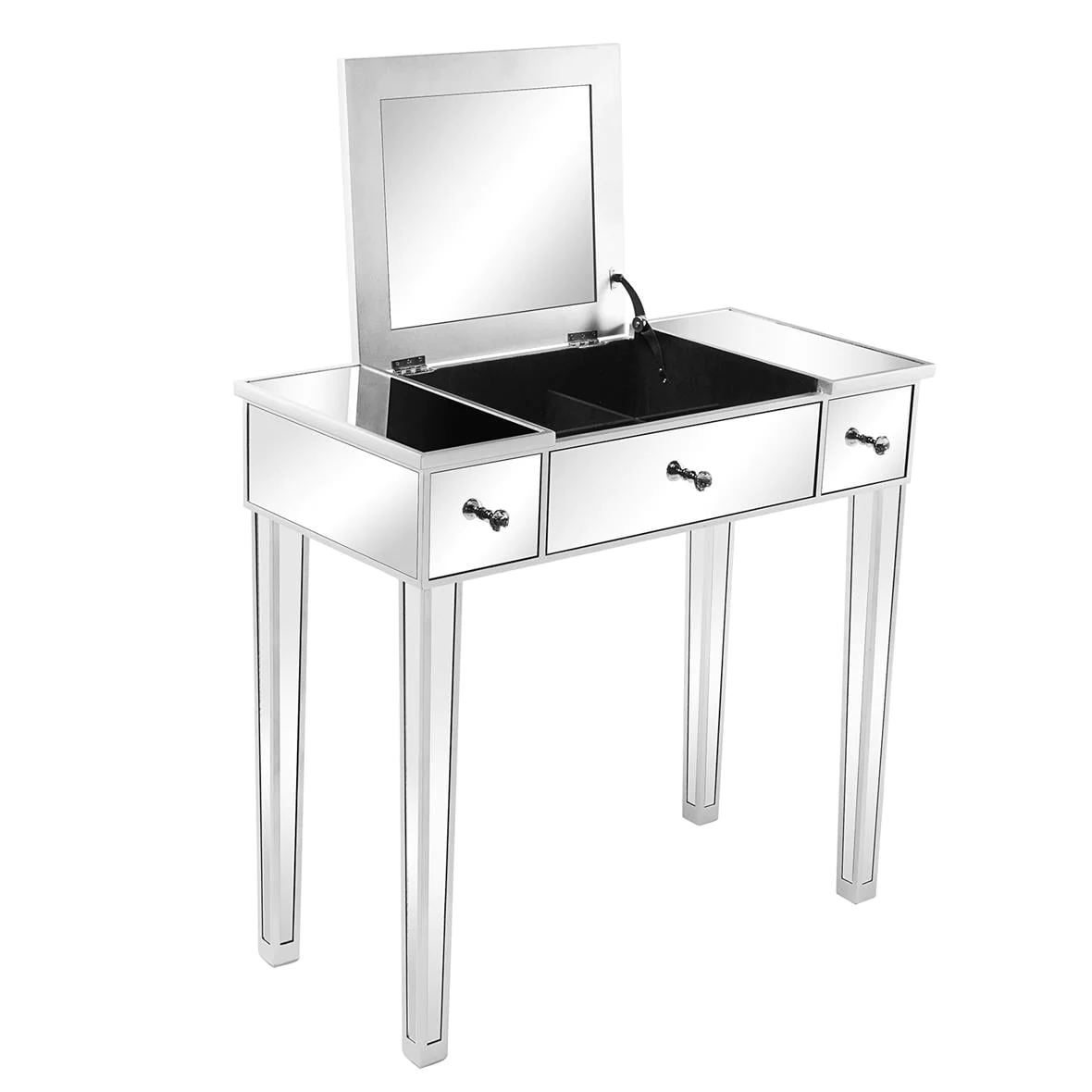 Lowest Prices - Zimtown Vanity Table Makeup Dressing Table Wood Jewelry Desk with Flip-top Mirror 3 drawers(Stool is NOt INCLUDED),Silver - Amazon