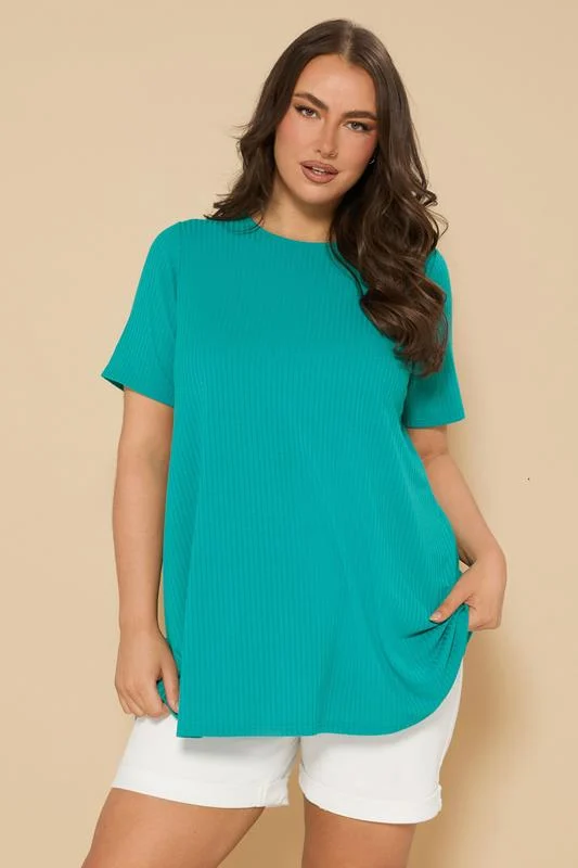 Yours YOURS Curve Teal Blue Ribbed Swing Top