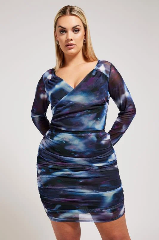 Yours London YOURS LONDON Curve Purple Mesh Abstract Print Skirt